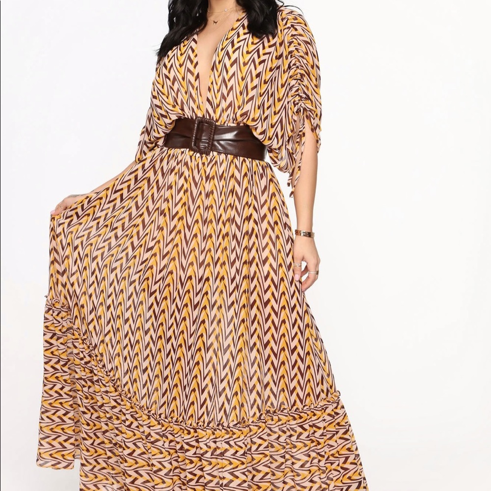 Mustard color combo maxi dress